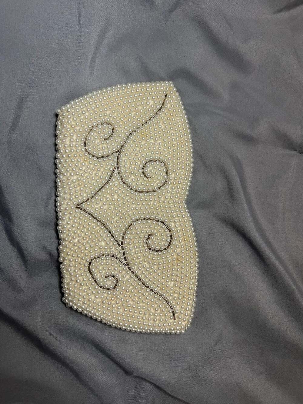 Vintage 1950s Hand Beaded Faux Pearl Zippered Clutch Made in Japan
